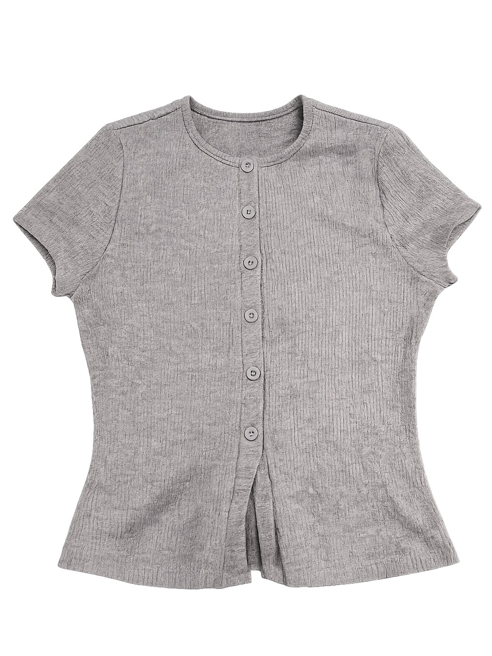 Women's Gray Ribbed Button-Front Knit Tee🩶🤍